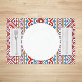 Aperturee - Red Blue White Boho Retro Dining Set Of 4 Placemats